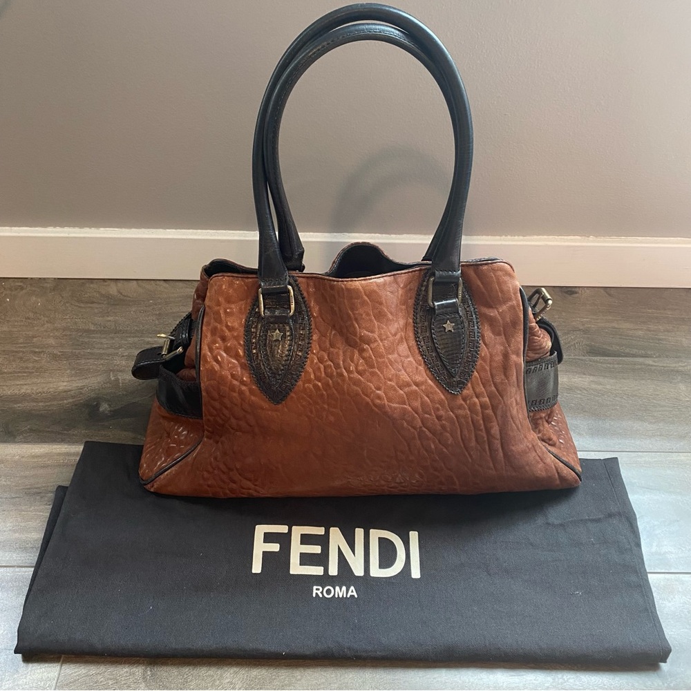 Fendi Etniko Brown Leather Shoulder Bag